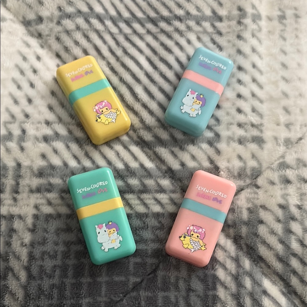 Kids Erasers Set - Pink, Yellow, Green